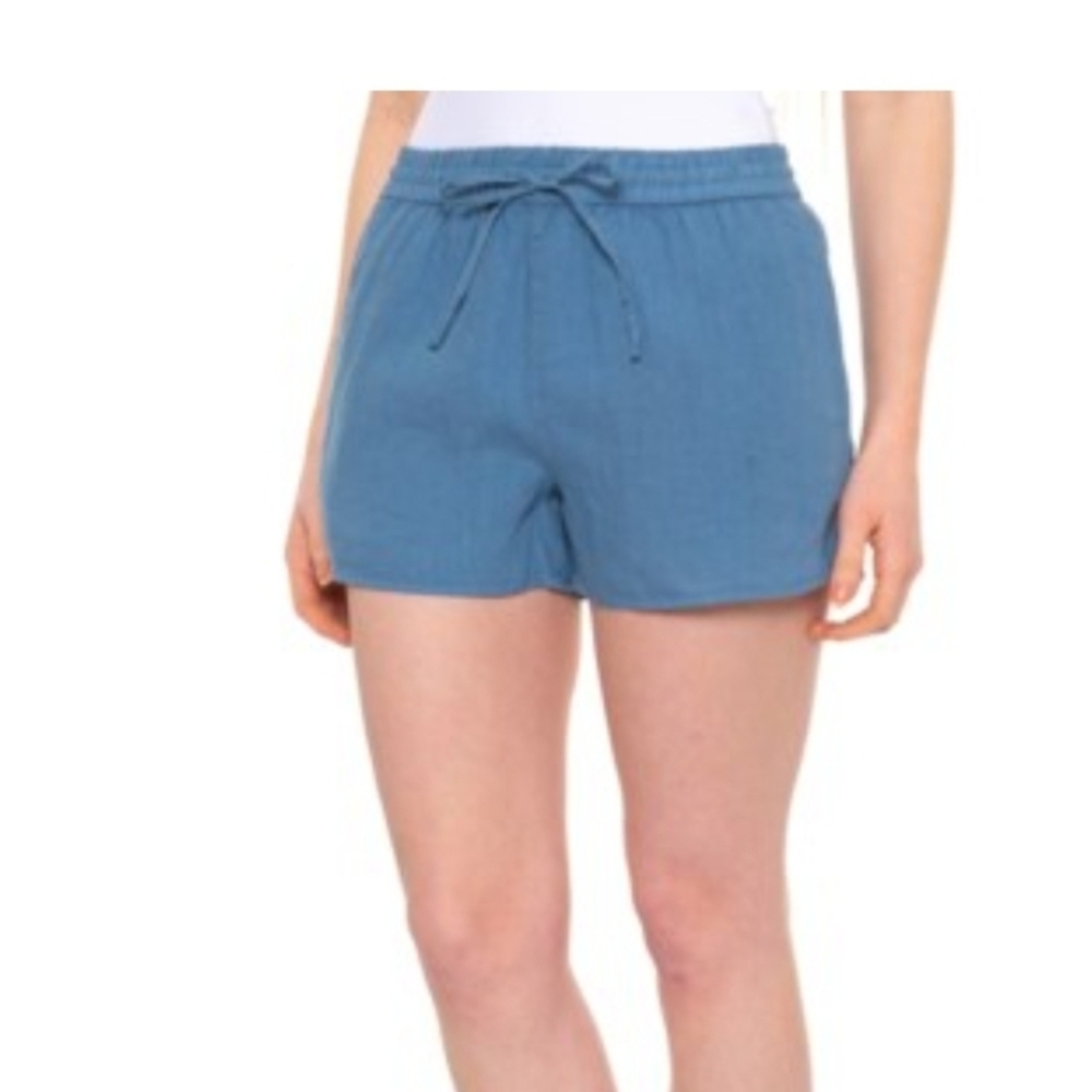 100% LINEN Women's Athletic Blue Shorts Drawstring New With Tag Size Medium